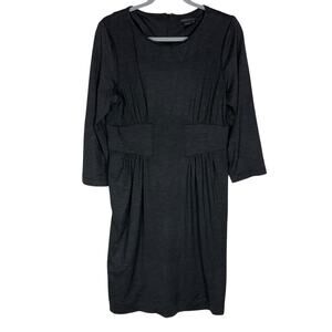 BCBGMaxAzria Midi Dress Women's Large Black Wool Stretch Back Zip Ruched Waist